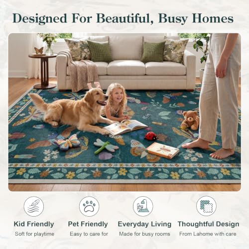 Lahome Green Bug Rug 8x10 Insect Design Washable Living Room Carpet