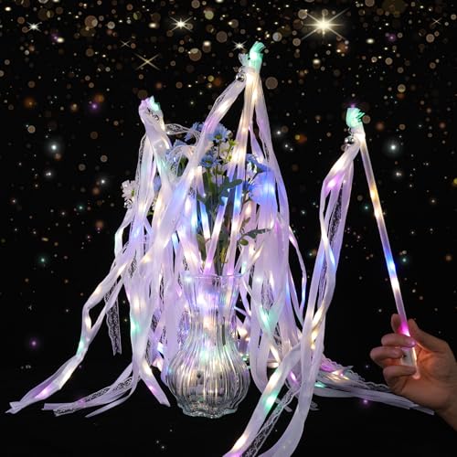 100 Pieces Wedding Light-Up Fairy Wands with Ribbons - Warm White & Multicolor LED