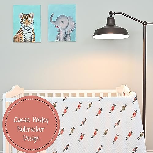 LollyBanks Muslin Swaddle Blanket | 100% Cotton | Newborn and Infant Blanket | Large 47 x 47 inches for Girls | Light Weight and Breathable | Nutcrackers Christmas Theme
