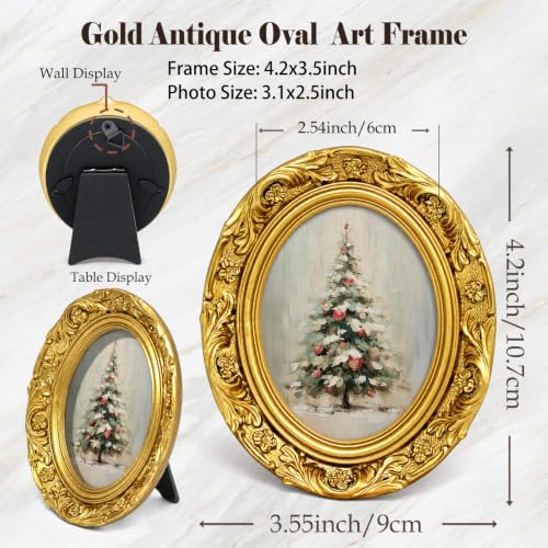 Vintage Gold Oval Christmas Tree Picture Frame - Winter Tree Variation