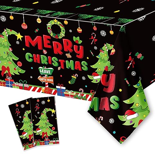ORNACELE 2-Pack Christmas Waterproof Tablecloths 108x54 Inch Holiday Party Decor