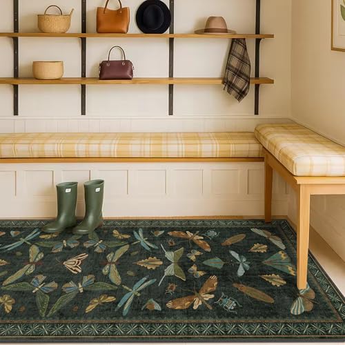 Hazo Haus 8 ft Dark Green Hallway Runner Rug - 2'6'' x 8'' Non-Slip Washable Boho Indoor Floor Mat