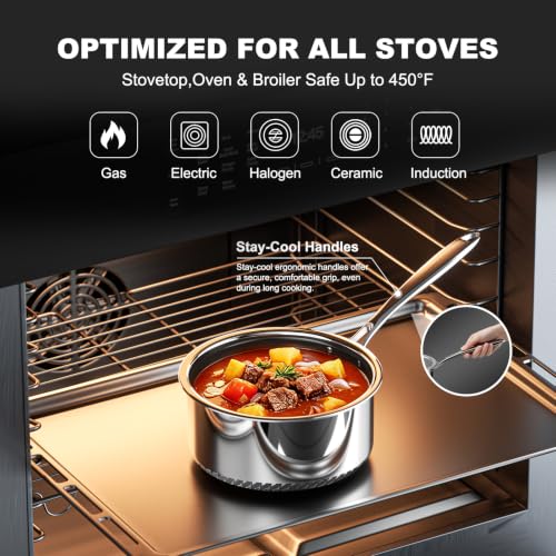8-Piece Stainless Steel Cookware Set with Lids - Soup Pots & Saucepans