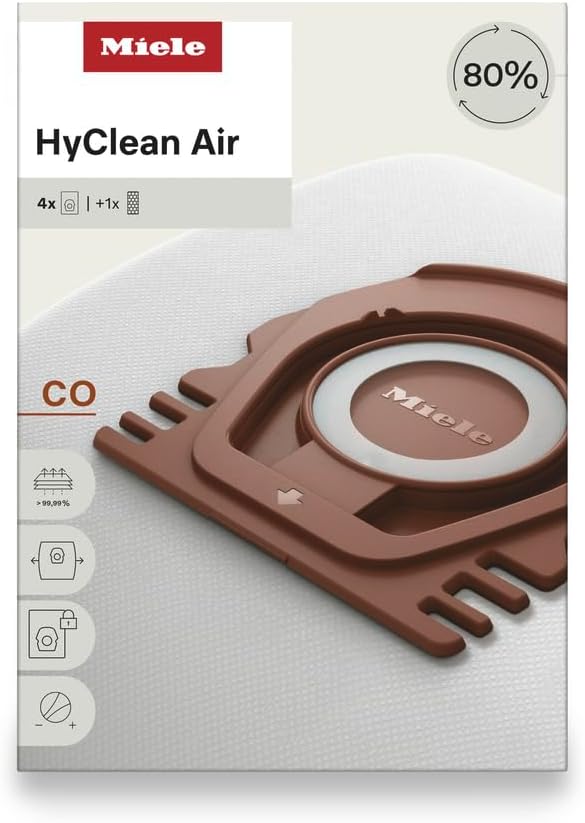 Miele HyClean Air CO Vacuum Cleaner Bags - Pack of 4 with 1 AirClean Exhaust Filter | Compatible with Miele Guard M1