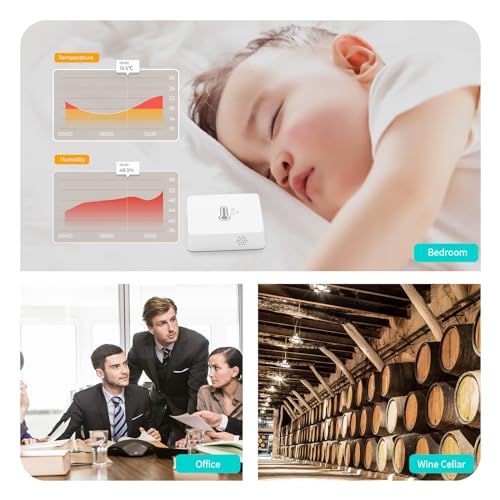 3-Pack Zigbee Temperature and Humidity Sensors for Smart Home - Compatible with Echo, Home Assistant, SmartThings, Homey