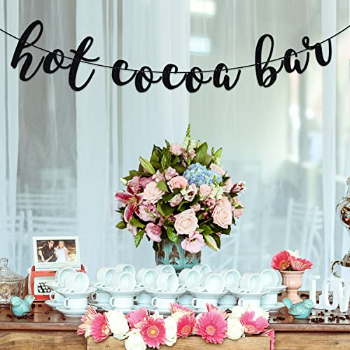 Cocoa Bar Banner & Decorations - It's Cold Outside Sign, Winter Holidays Party Decor - Black Glitter Hot Chocolate Bar
