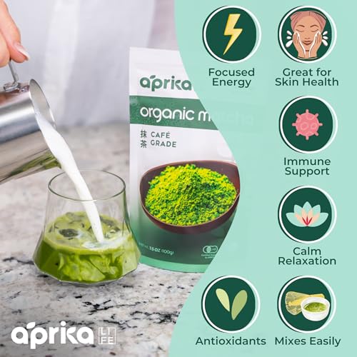 Organic Matcha Powder from Japan - Ceremonial Café Grade, 3.5 Ounce Pack - AprikaLife