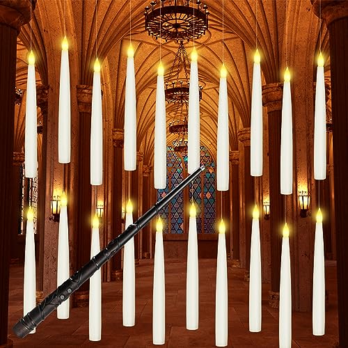 Floating Flameless LED Candles with Wand Remote - Hanging Window Decor Set of 20