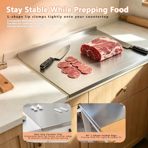 Cycayit 31.5 x 22.8-Inch Stainless Steel Cutting Board with Lip and Nonslip Mat