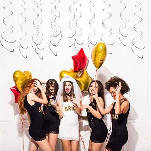 12 Pieces Hanging Swirl Decorations Plastic Streamer Party Swirl Spiral Decorations for Ceiling, Wedding Baby Shower Birthday Party Supply (Silver)