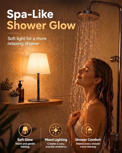 Cordless Waterproof Shower Lamp - Black, 3 Color Temperatures, Rechargeable, Touch Dimming, 1 Pack