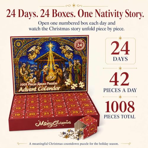 Nativity Advent Calendar Puzzle 1008-Piece, 24-Day Christmas Countdown for Adults