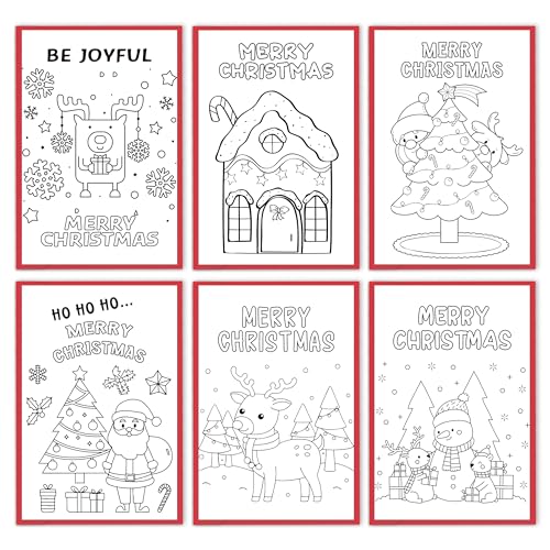 Kids Coloring Christmas Cards Set with Envelopes and Stickers - 6 Pack, Holiday DIY Holiday Crafts