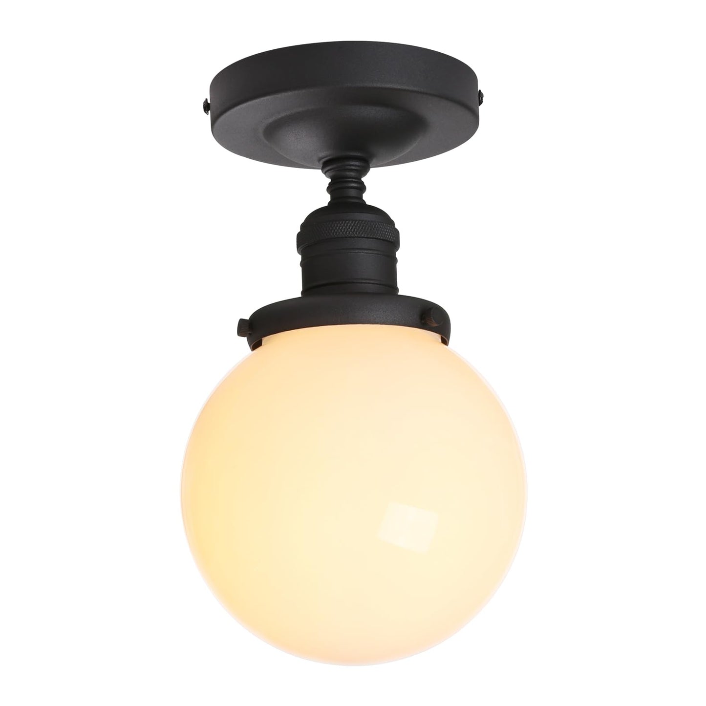 JIMUBEAM Industrial Semi Flush Mount Ceiling Light, Milk White Globe Glass Pendant Lamp Shade, Close to Ceiling Light Fixture for Porch, Hallway, Entryway, Kitchen, Bedroom, Hotel