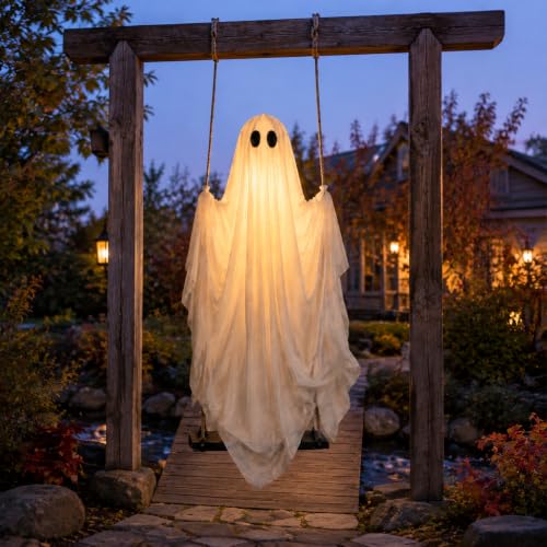 5 FT Lighted Halloween Ghost Swing Decoration with Remote & Timer