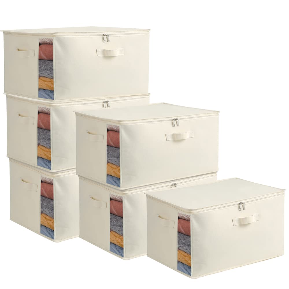Vailando 6-Pack Large Canvas Comforter Storage Bags Closet Organizer for Clothes Sweater Clothes Organizer with Dual Zipper Three Carrying Handles for Blanket Closet Storage Container