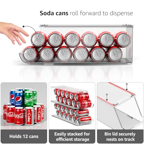 2 Pack Soda Can Organizer for Fridge & Freezer - Stackable BPA-Free Storage Bin