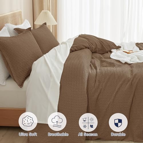King Waffle Duvet Cover Set - Ultra Soft Breathable Microfiber Mocha Variation of THIS listing