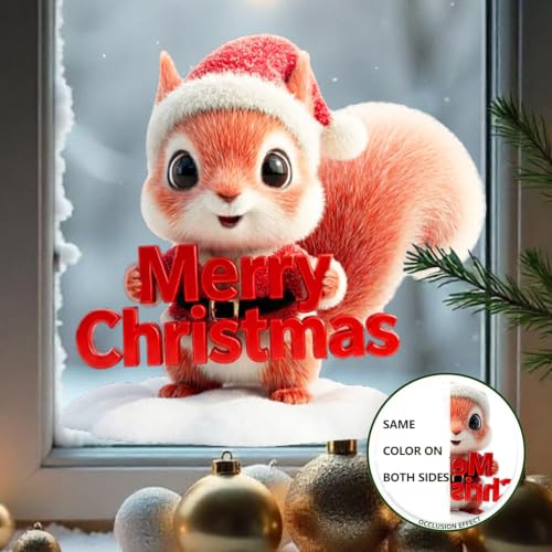 OFdne Style12 Christmas Squirrel Window Cling Holiday Decal - Reusable Static Sticker
