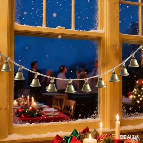 Bell Garland Christmas Decorations - Rustic Bronze Bells Banner for Christmas Tree Mantle Fireplace and Wall Decor