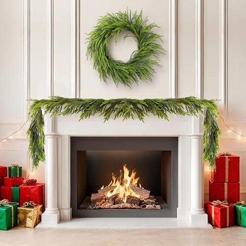 Glitzhome 2 PCS 6FT Christmas Norfolk Pine Garlands, Faux Real Touch