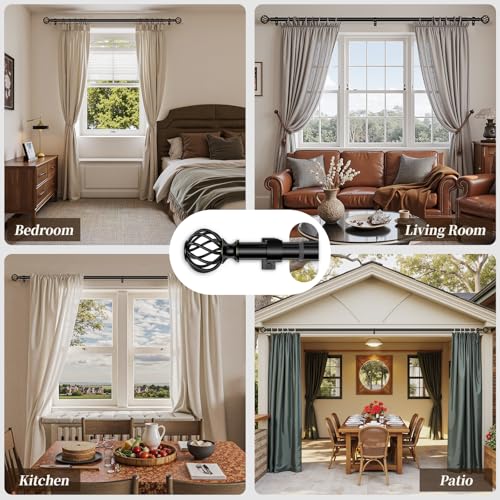 YNL Matte Black Adjustable Curtain Rod 66-120 Inch Heavy Duty for Living Room Bedroom Kitchen Outdoor