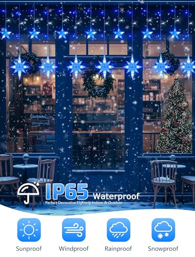 BEEWIN Blue White 126 LED Star Icicle Outdoor String Lights with Bethlehem & Small Stars