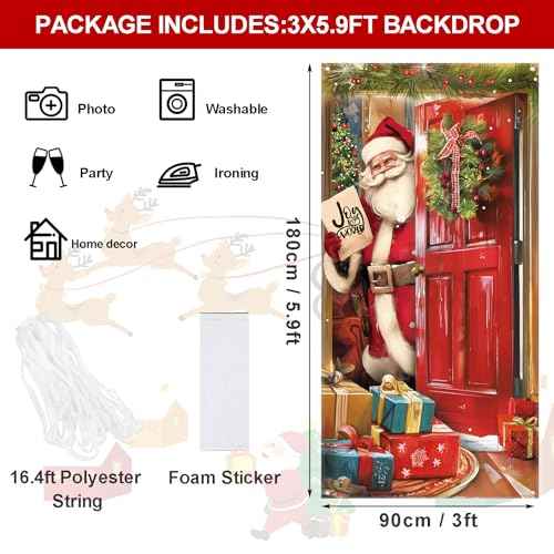 CCINEE Christmas Door Cover Decoration - Xmas Santa Claus Window Door Cover Hanging Banner Background for Front Door Christmas Party Supply
