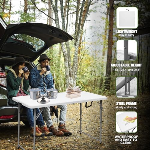 Byliable 4ft Folding Portable Utility Table White - Heavy Duty Plastic