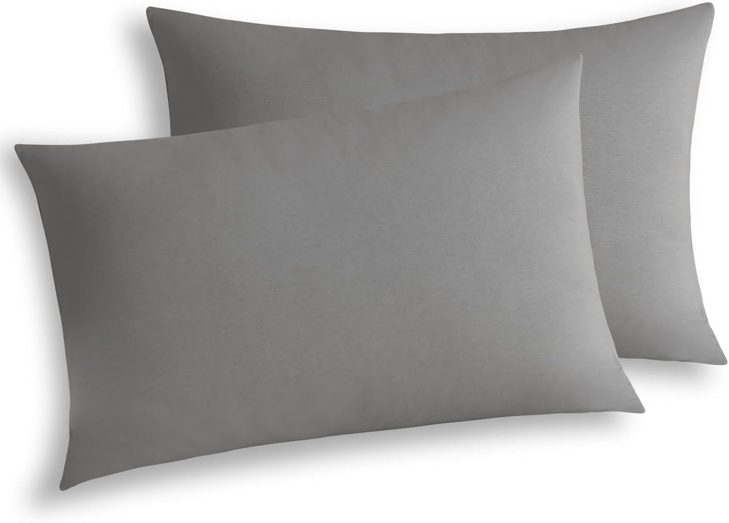 WhatsBedding Standard Jersey Knit Pillowcases - 100% Cotton, Soft & Breathable, Set of 2 | Dark Grey, 20x26 Inches