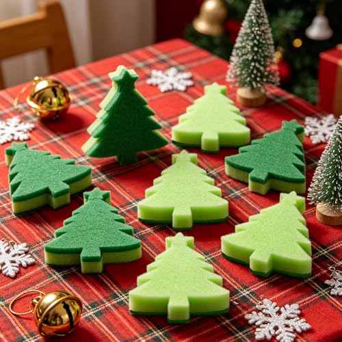 12Pcs Christmas Tree Shaped Sponge for Washing Dishes Dual Sided