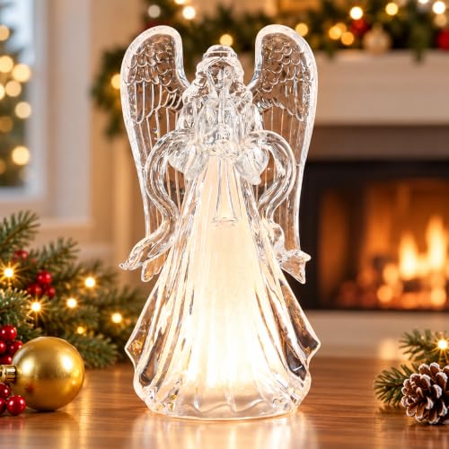 Ovewios Clear Acrylic Christmas Angel Lights, 12 Inch Tabletop Decor