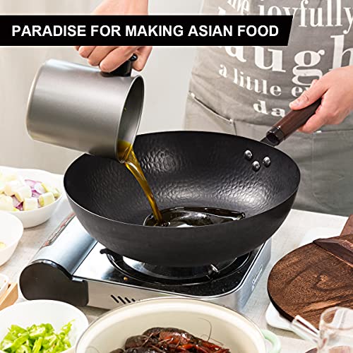 12.8-Inch Carbon Steel Wok with Lid and Accessories Set - Non-Stick Honeycomb Design