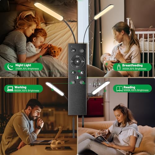 Yikuneng Dimmable LED Floor Lamp Black - Stepless Bright Reading & Living Room Light with Remote & Touch Control
