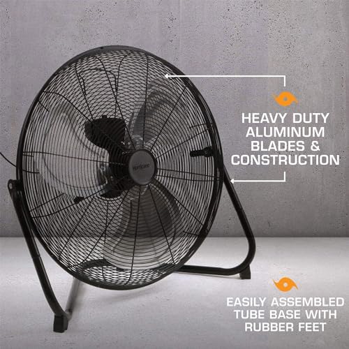 High Velocity 20-Inch Metal Floor Fan with 3 Speeds Black