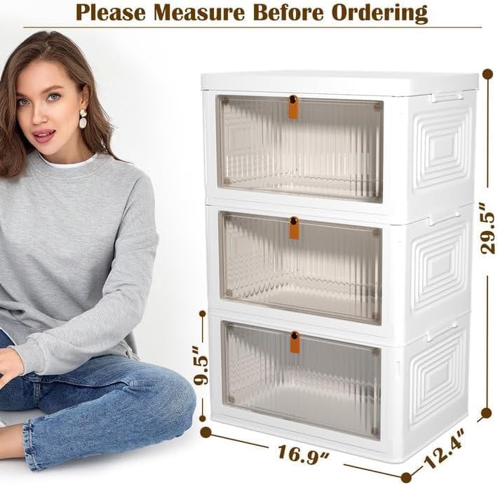 YFXCVSL 35QT Stackable Plastic Storage Bins with Lids - Extra Large Collapsible Containers, White