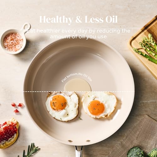 Beige White 8 Inch Nonstick Frying Pan - Ceramic, Oven Safe, Egg Pan