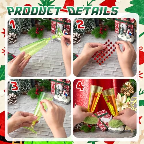 LemonRoad 49 Pcs Green Plastic Champagne Flutes with Fuzzy Collars Party Set
