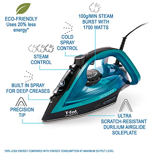 T-Fal Ultraglide Steam Iron with Durilium Soleplate, Precision Tip, Auto-Off, 1800W
