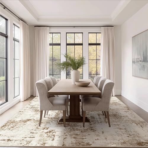 FMFUNCTEX 8x10 Brown Beige Modern Abstract Area Rug - Washable Living Room Decor