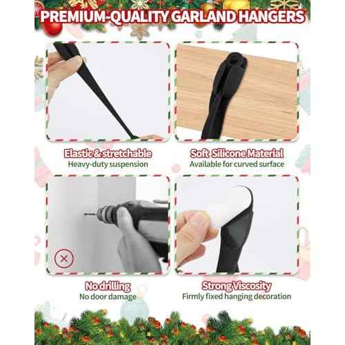 5 PCS Christmas Garland Hanger for Mantle Garland Hooks, Christma Wreath Ties, Fireplace Stocking Holder, Silicone Adhesive Wreath Hooks for Fireplace Mantle (Black)