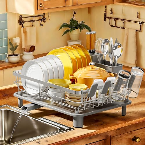 MOUKABAL Stainless Steel Dish Drying Rack for Kitchen Counter, Grey