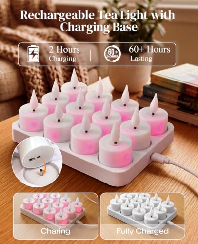 Yaungel 12-Pack Rechargeable Tea Lights with Remote & USB Charging Base