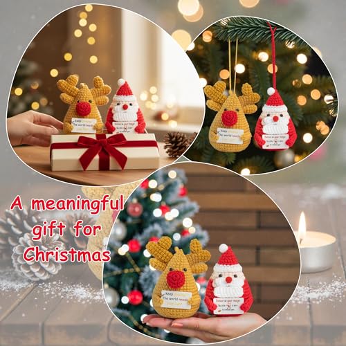 SamMi Crafts Handmade Crochet Santa & Reindeer Doll Set for Christmas Decor & Gifts