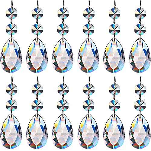 12 Pcs Crystal Diamond Hanging Ornaments for Christmas Tree Clear Teardrop Prisms Chandelier Pendants Crystal Hanging Glass Beads for Thanksgiving Valentines Wedding Anniversary Party Decor