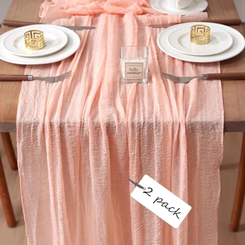 RRBXIA 2Pcs Pink Cheesecloth Table Runner 10FT Boho Rustic Linen for Weddings & Parties