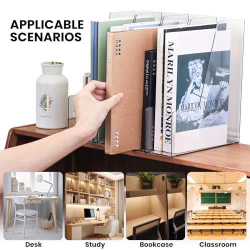 Large Clear Vertical Magazine File Holder - 4 Pack Desk Organizer for Magazines & Documents