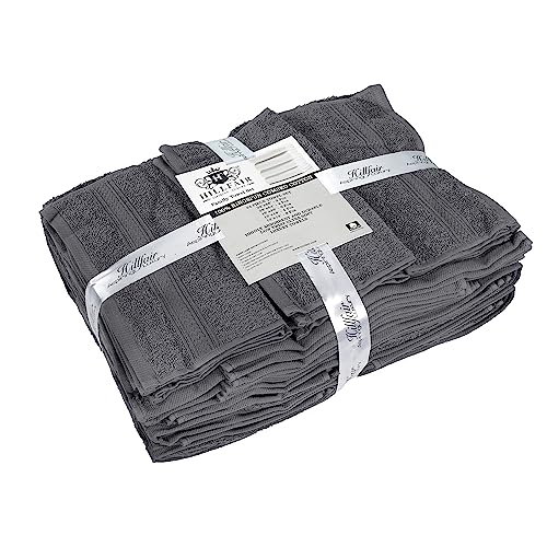 HILLFAIR 24-Piece Cotton Bath Towel Set - Platinum, Includes Oversized & Hand Towels