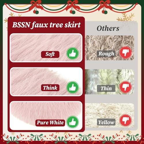 BSSN Upgraded Pink Faux Fur Christmas Tree Skirt - 60 Inch Plush Holiday Base Cover