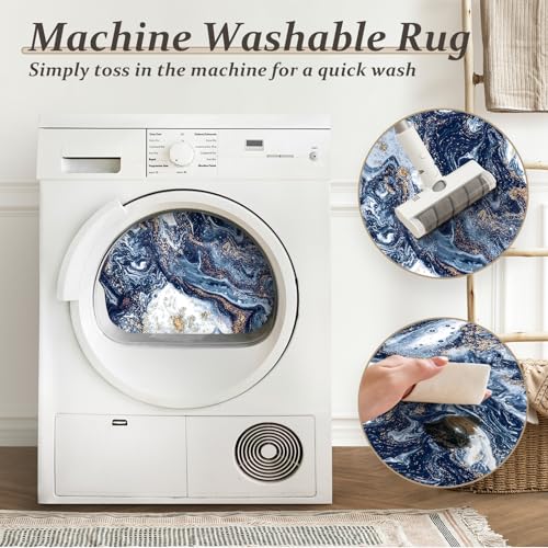 Starry Sky Washable Area Rug 5x7 ft Non Slip Non Shedding Dark Blue Gold